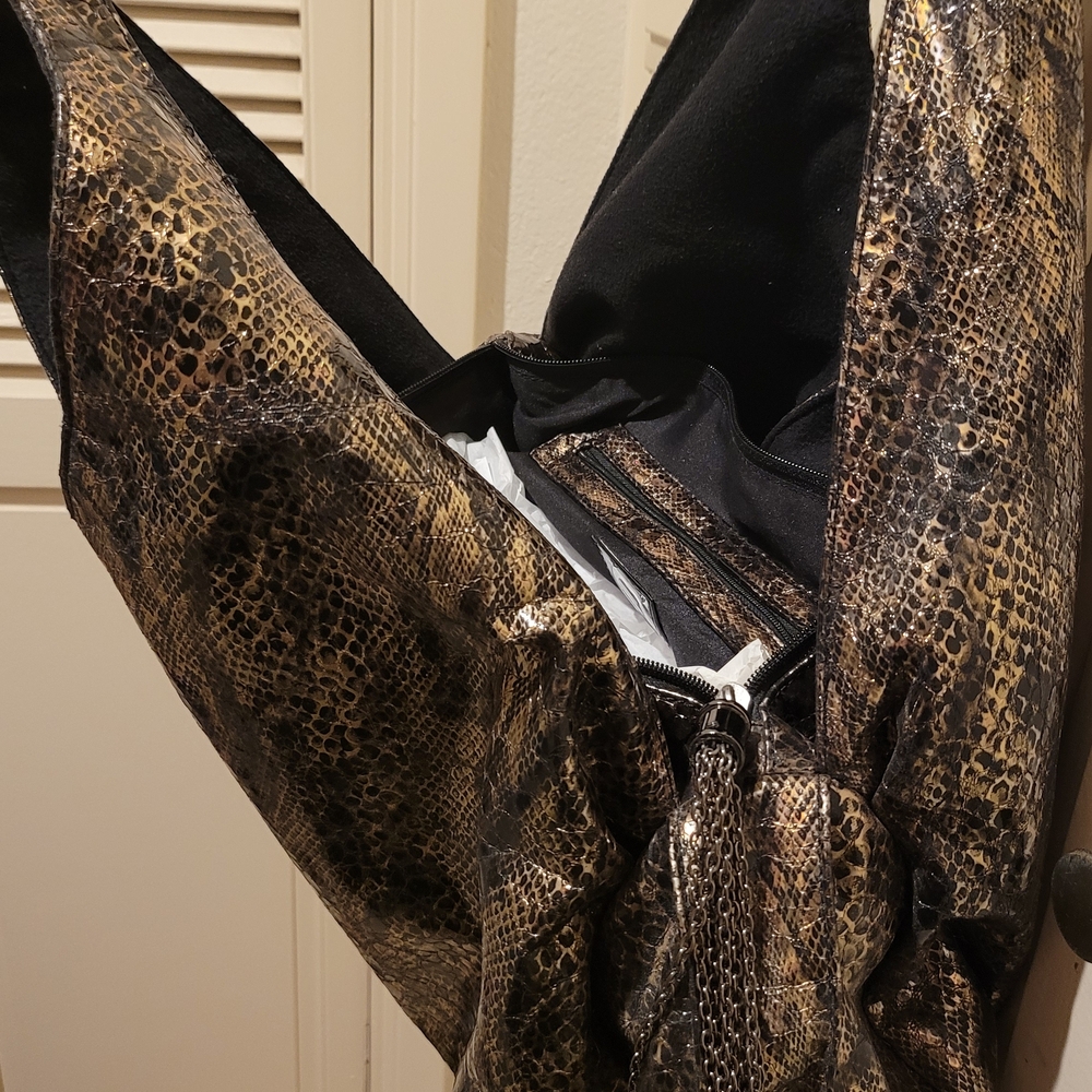 Sondra Roberts Snake Print Hobo Bag - Brown and Black